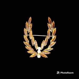 Vintage Faux Topaz & Rhinestone Brooch Pin 2" x 2.5" Excellent Condition